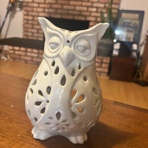 Pier 1 Imports Tea Light Owl Candle Holder Ceramic White Retired